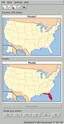 Figure 1a: Example question: Where is Florida? screenshot of a card produced by svgtoquiz.